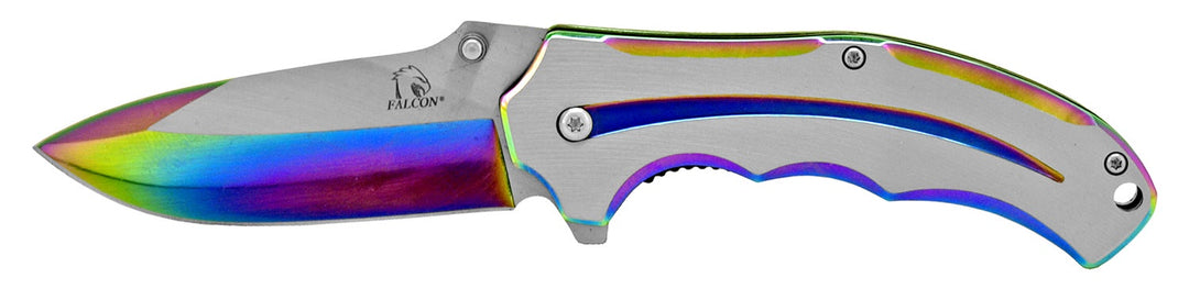 4.5" Stylized Stainless Steel Folding Pocket Knife - Rainbow