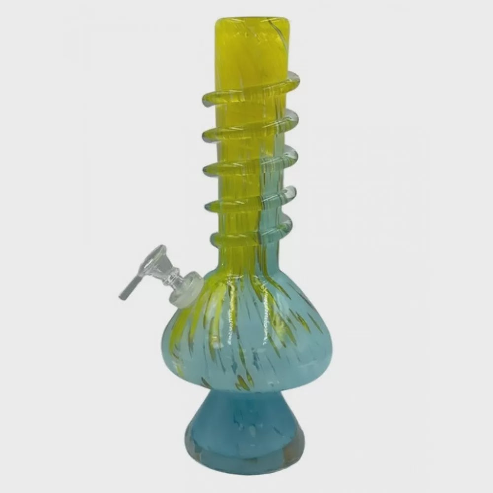 12" Mushroom Bottom Dual Color with Rings Soft Glass Water Pipe - Glass On Glass [L3702]