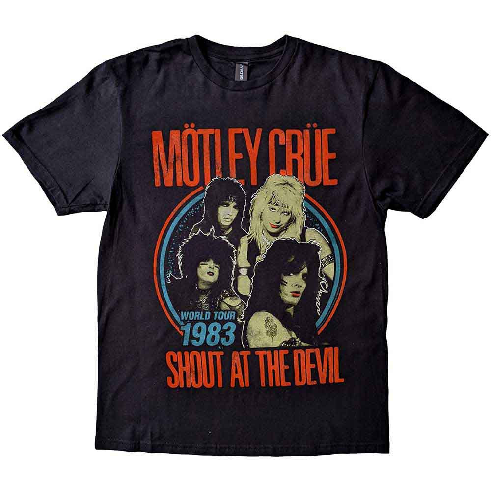 MOTLEY CRUE UNISEX T-SHIRT: VINTAGE WORLD TOUR DEVIL