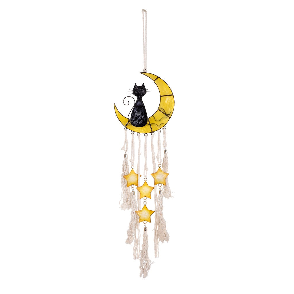 Capiz Macrame Cat & Yellow Moon Chimes