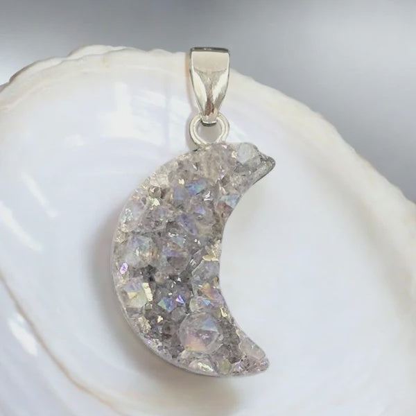 Pearl Druzy Moon Pendant - 925 Sterling