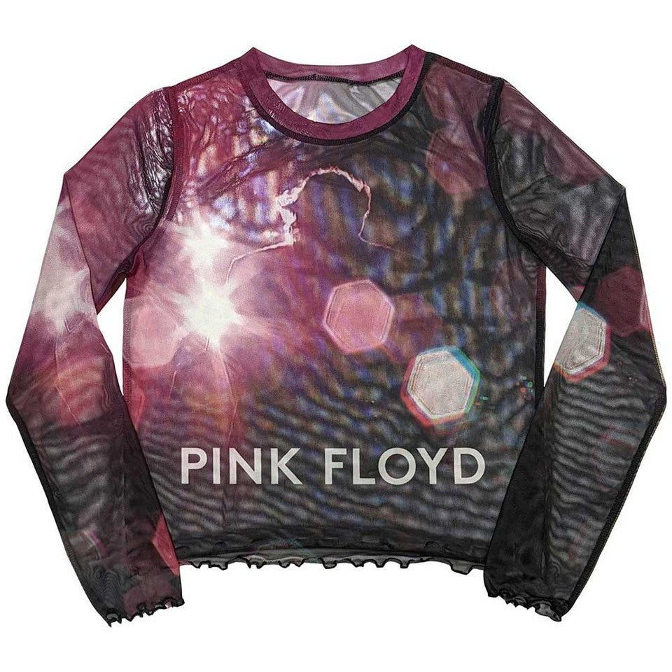 Pink Floyd Ladies Long Sleeve Crop Top: Knebworth '90 (Mesh)