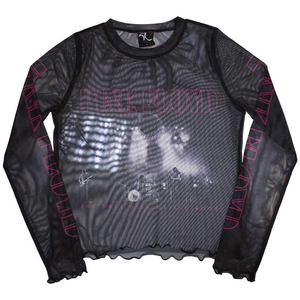 Pink Floyd Ladies Long Sleeve Crop Top: Live Band (Mesh)