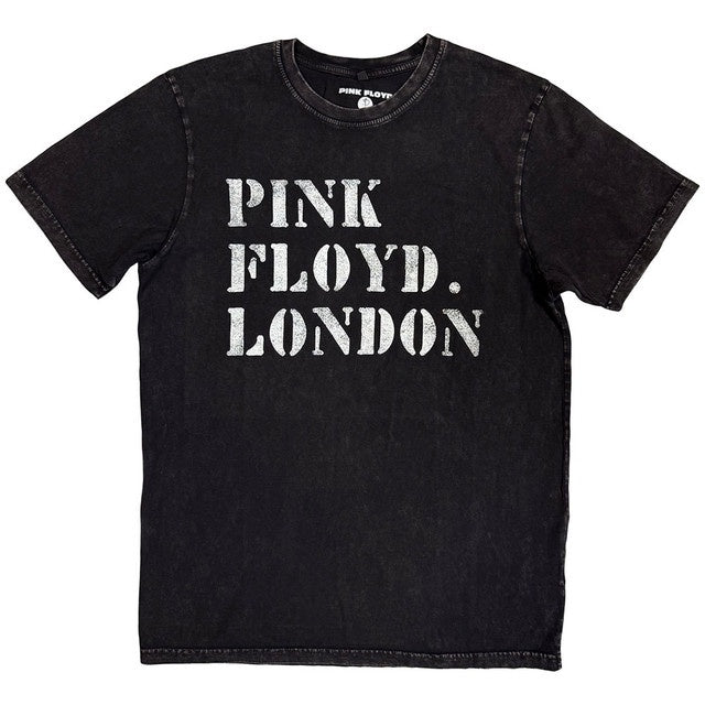 Pink Floyd Unisex Stone Wash T-Shirt: Stencil Logo (Black)