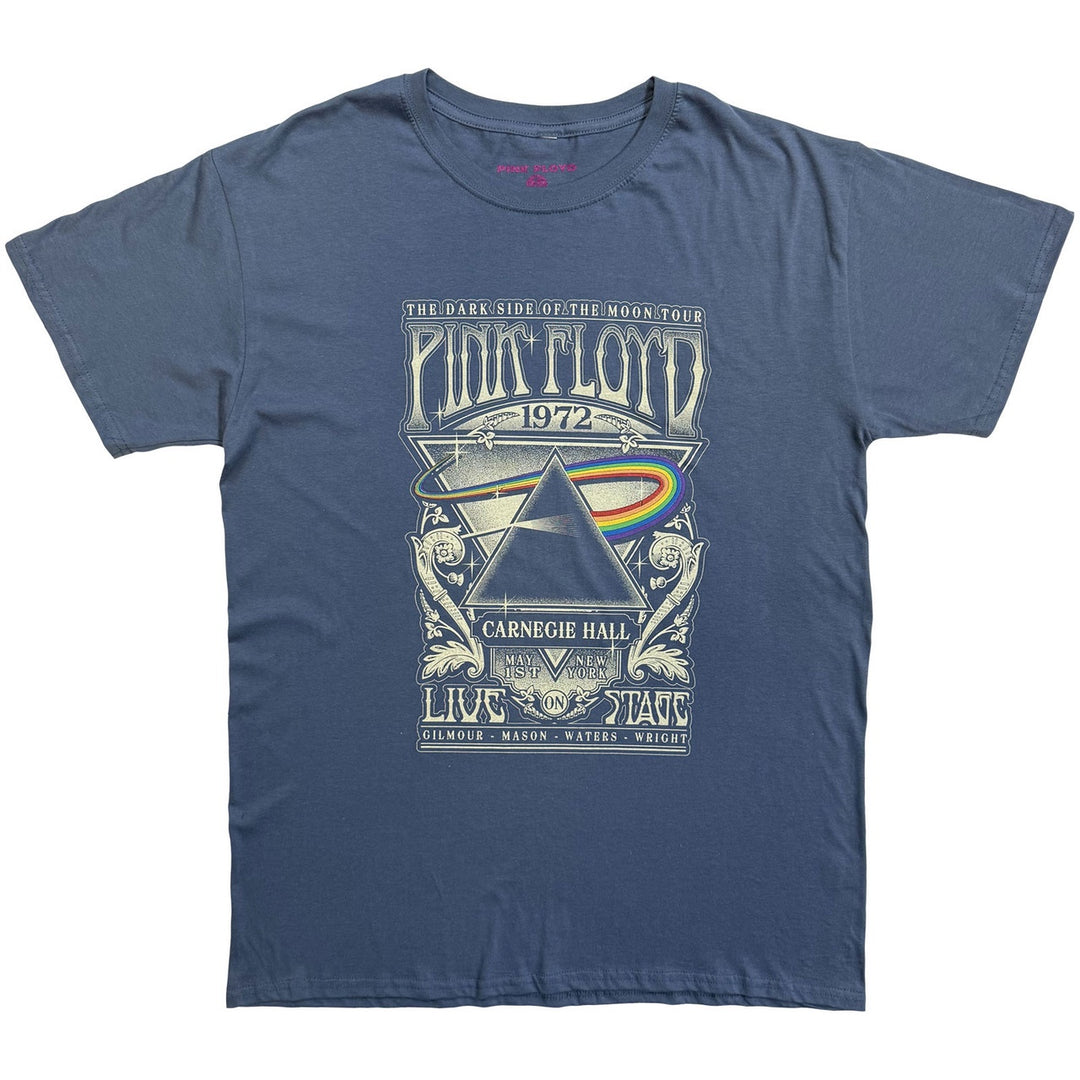 Pink Floyd Unisex T-Shirt: Carnegie Hall Poster (Denim Blue)