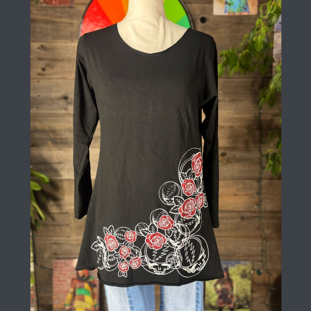 SCARLET SHIRT Cotton Spandex L-Sleeve Long Top w/Grateful Dead SYF Flowers