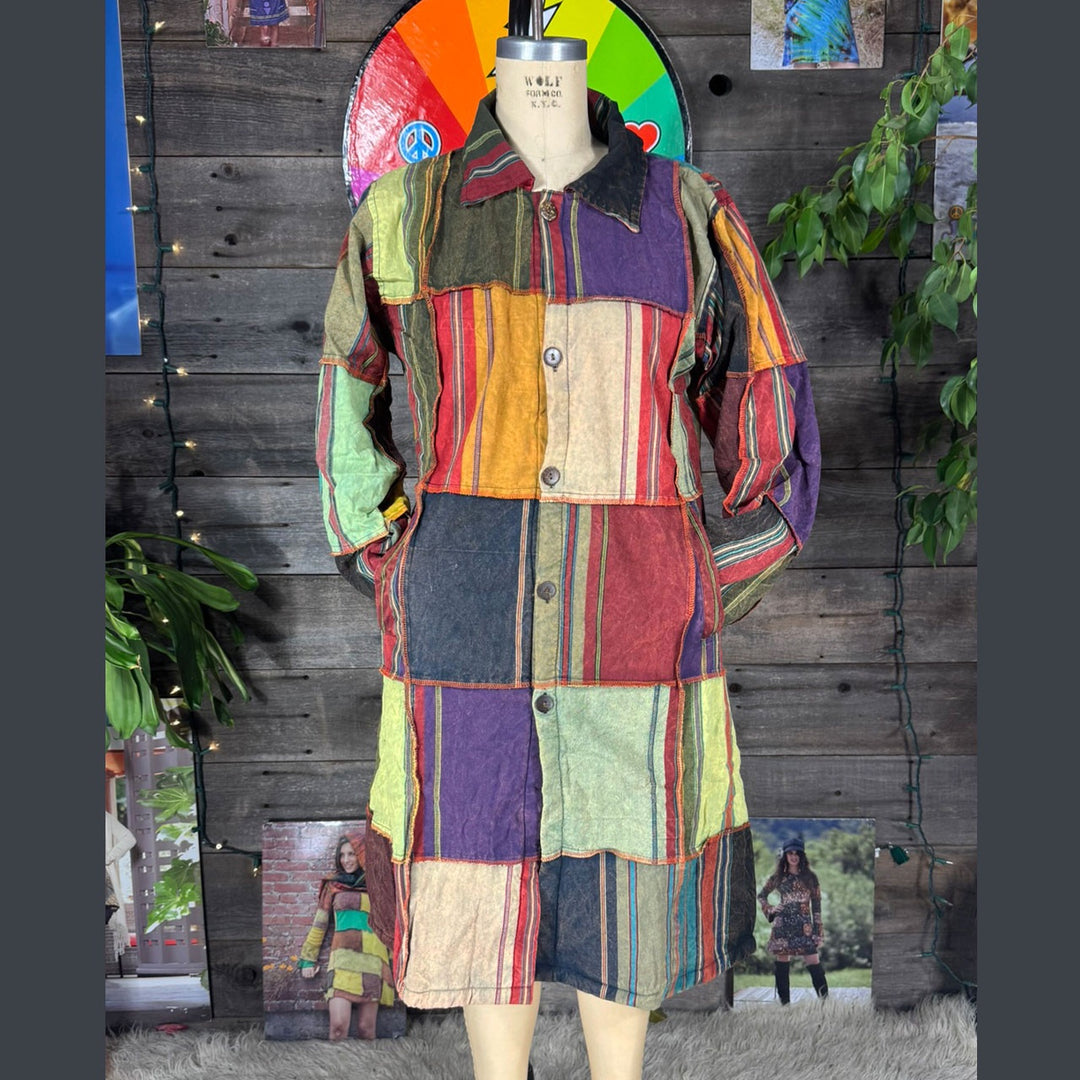 GROOVE OUT JACKET Cotton Outter Stitch Patchwork Button Up L-Sleeve Collar Jacket w/Pockets