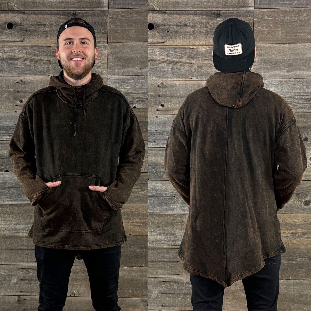GOOD IN THE HOOD HOODIE Stonewashed Sweatshirt Fleece Extra Long Pull Over Hoodie w/ Front Pouch