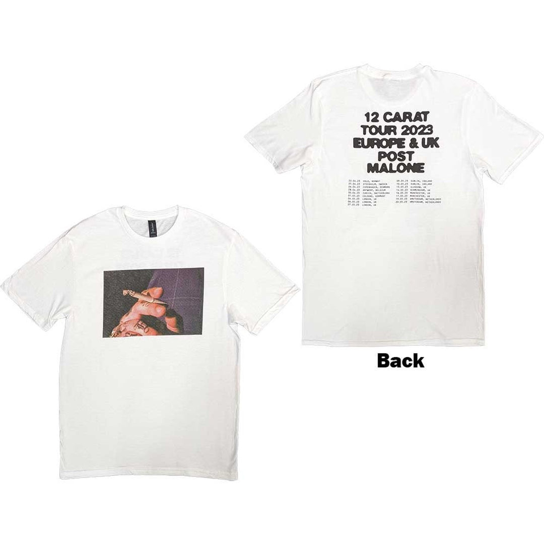 Post Malone Unisex T-Shirt - Burn It Down 2023 Tour Dates (White) Ex-Tour