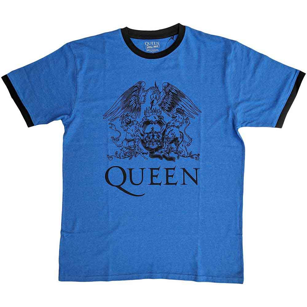 Queen Crest Logo Blue Ringer T-Shirt