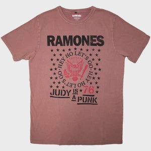 Ramones Unisex Stone Wash T-Shirt: Hey Ho Judy (Kashmir Red)