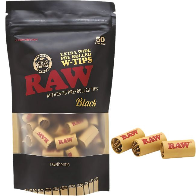 RAW BLACK EXTRA WIDE PRE ROLLED W-TIPS 50CT