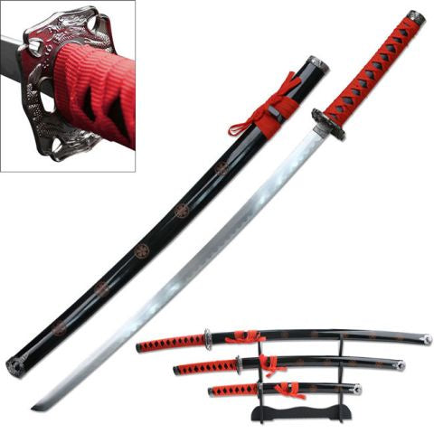 SE-72RD4 3 PIECE SAMURAI SWORD SET WITH STAND