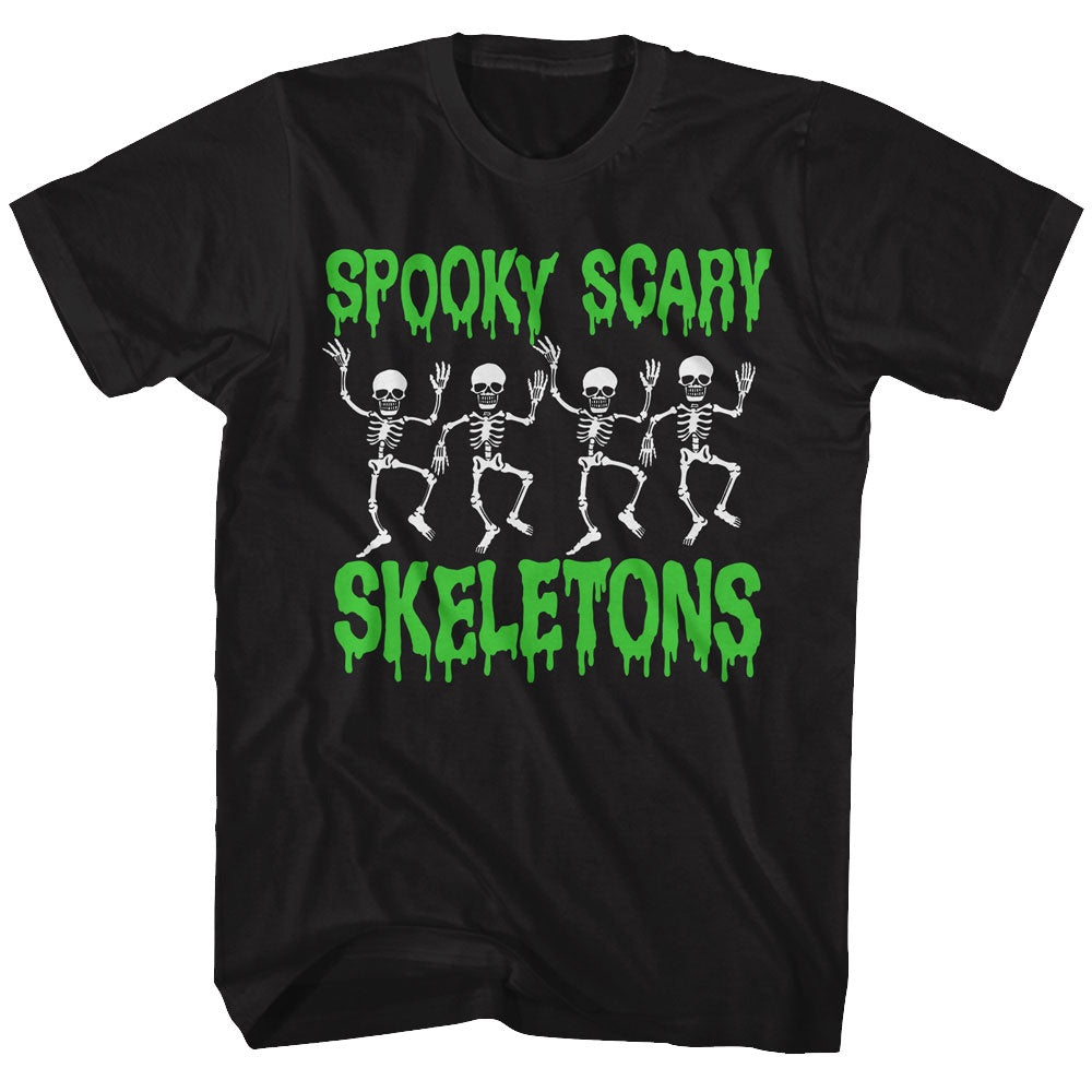 Spooky Scary Skeletons Green Letter T-Shirt