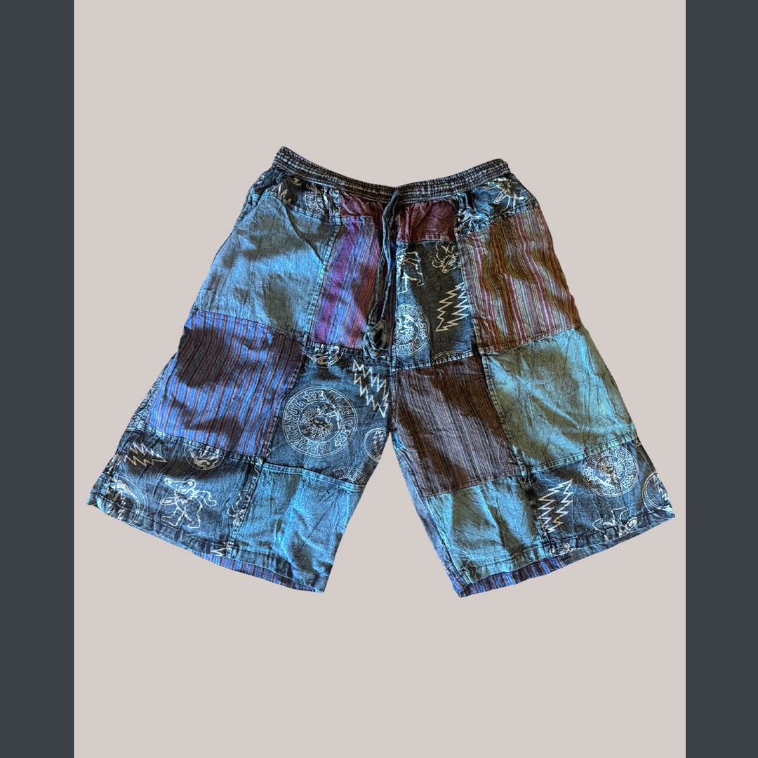 KEEP ON TRUCKIN' Cotton Shining Wash Grateful Dead Print Patchwork Shorts
