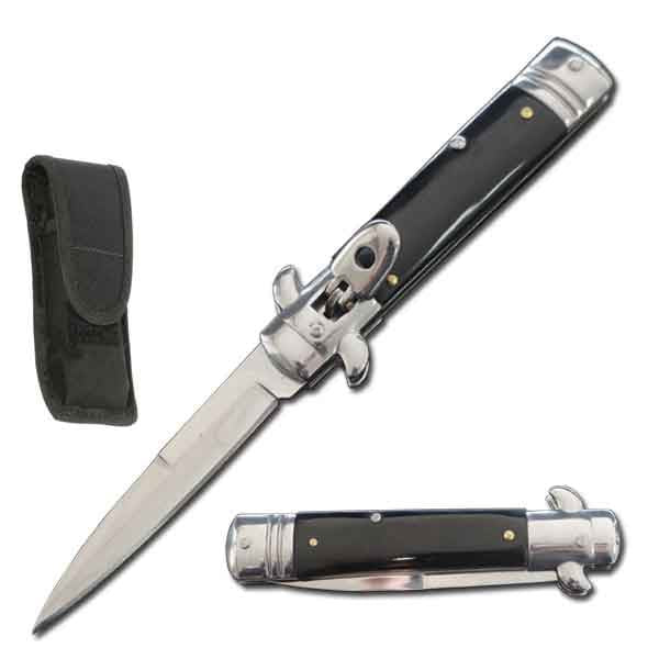 7.75" Automatic Switchblade Lever Lock Knife - Black Handle