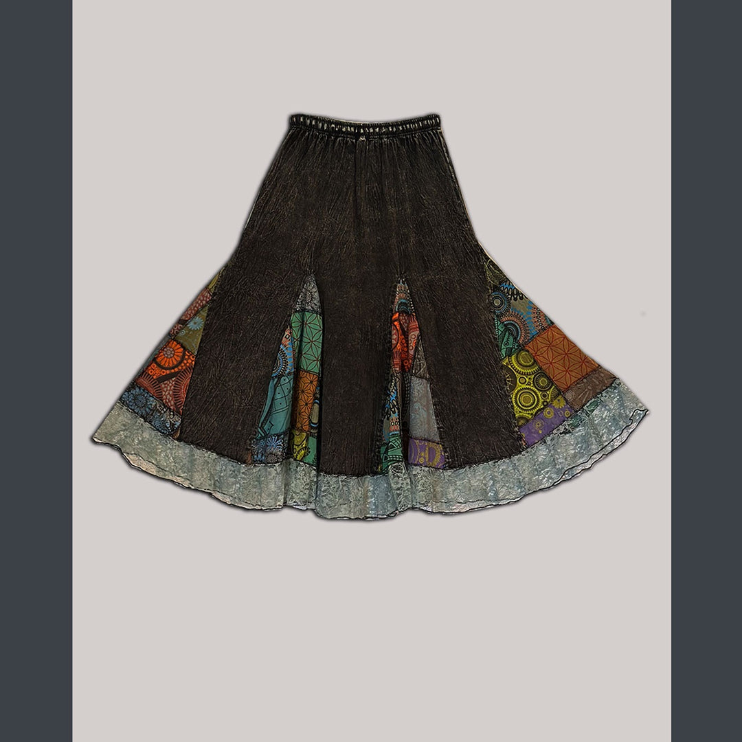 DREAMCATCHER SKIRT - Cotton Patchwork Skirt w/Elastic Drawstring Waist