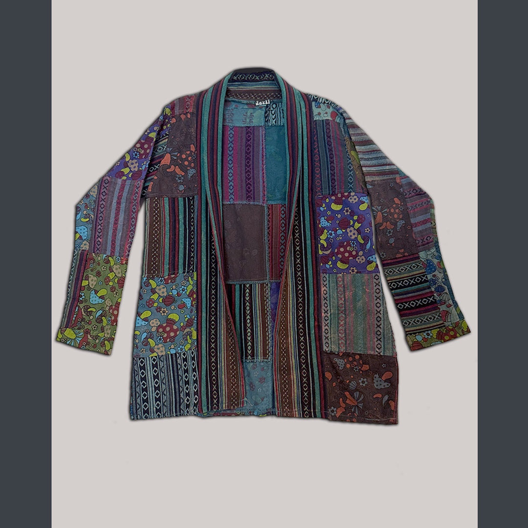 SHROOM BLOOM KIMONO JACKET - Heavy Cotton Mushroom Print Patchwork w/Pockets