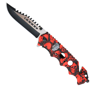 Hot Leathers - 3.5" Red Skulls Tactical Folding Knife