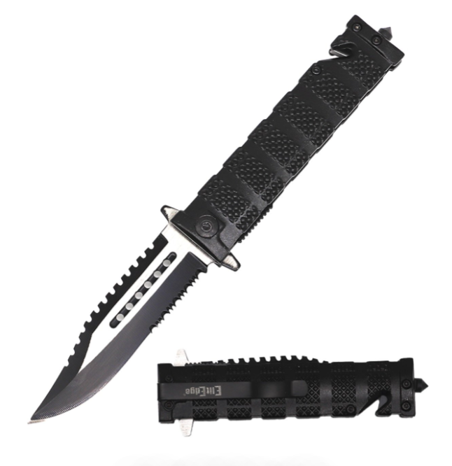 Spring Assisted Knife Black Tactical Fighter