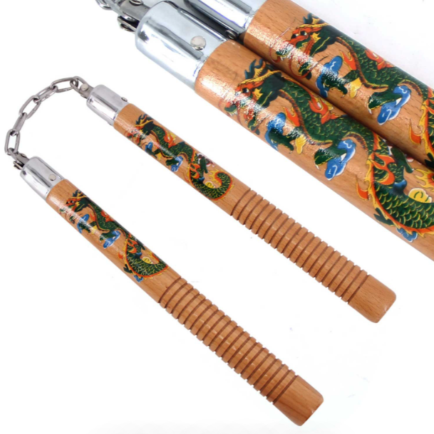 12" Hardwood Chinese Dragon Nunchaku With Grip