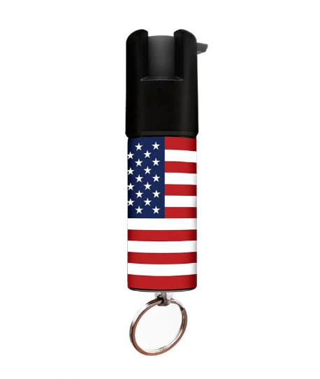 USA Flag Keychain Mini Pepper Spray for Self Defense - Safety Twist Top to Prevent Accident