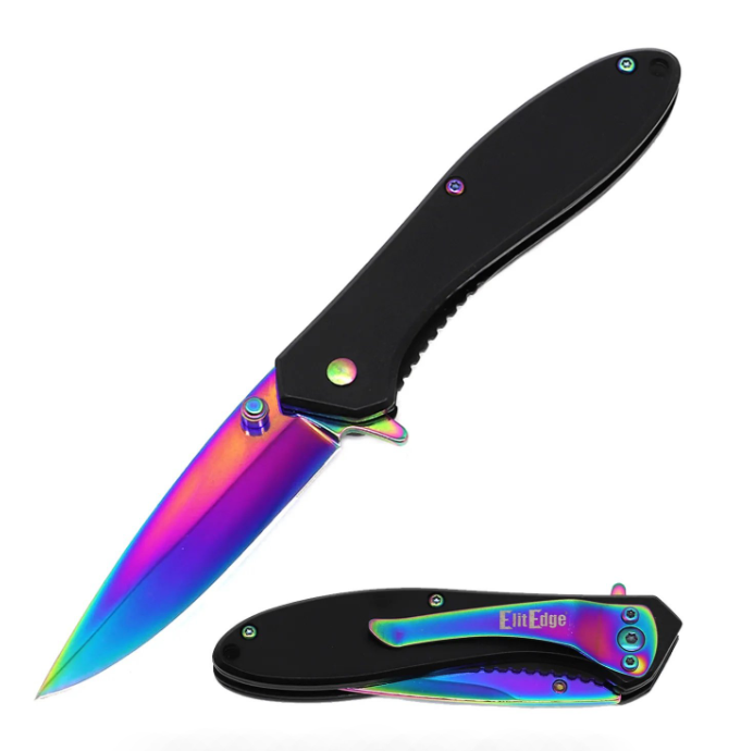 4" Closed Rainbow Titanium All Metal Spring Assisted Pocket Knife