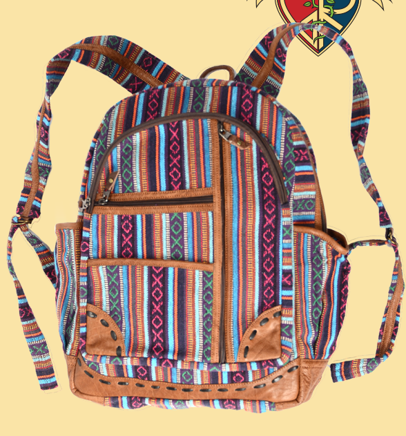 Leather Trim Multi Pocket Gheri Backpack