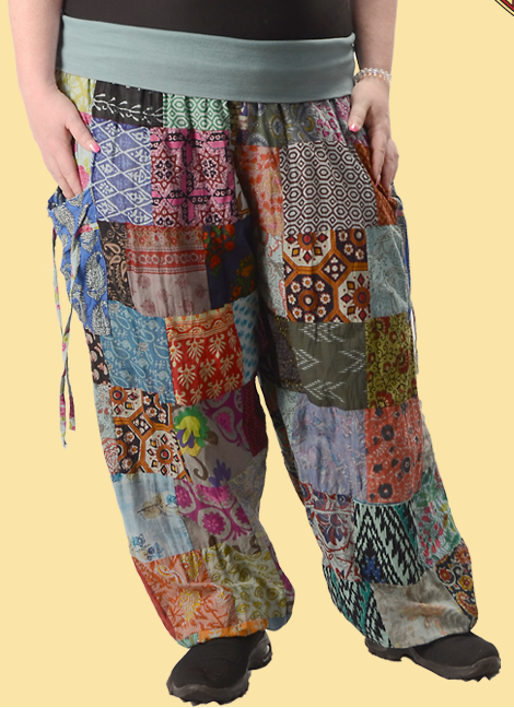 Cotton Print Patchwork Yoga Waistband Harem Pants