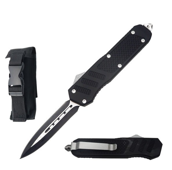 7" Black Tracker Double Edge Dagger Blade OTF Dual Action Knife