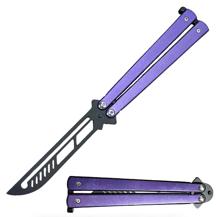 Purple Stainless Steel Butterfly Trainer Unsharpened Practice Knife CSGO