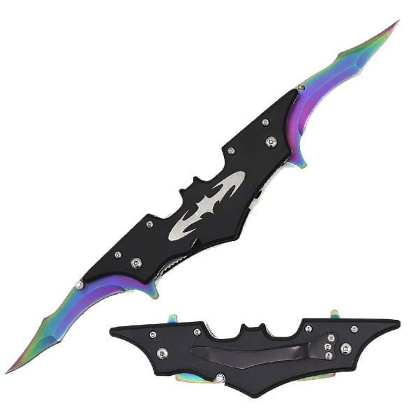 5.5" Closed Rainbow Double Bladed Midnight Spring Assist Knife