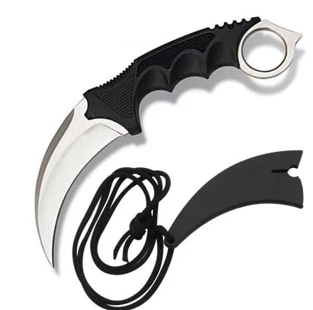 7.6" Silver Military Combat Tactical CSGO Karambit Neck Knife w Sheath