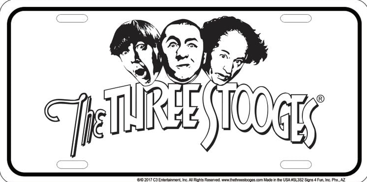 3 Stooges White License Plate