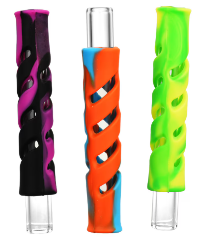 Swirl Silicone Wrapped Glass One Hitter | 4" | Colors Vary