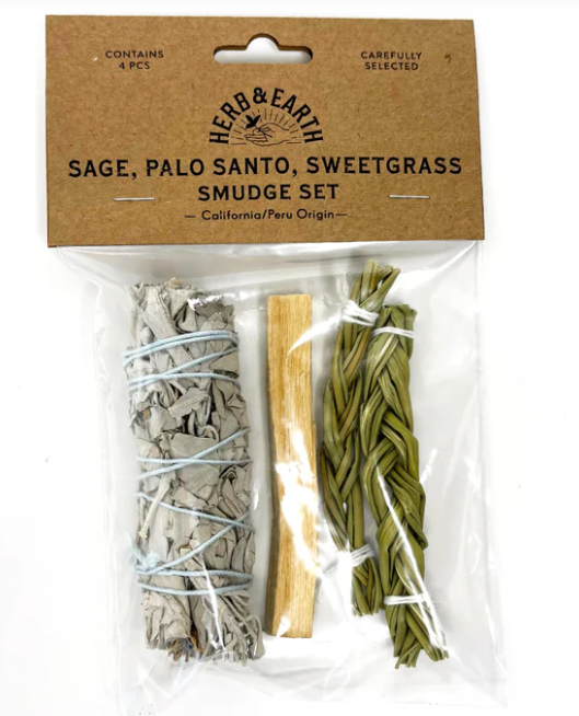 Herb & Earth Smudge Set - White Sage, Palo Santo, Sweetgrass