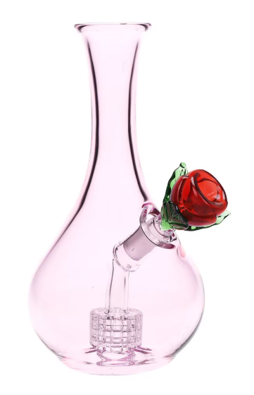 Rose in Vase 7" Glass Water Pipe