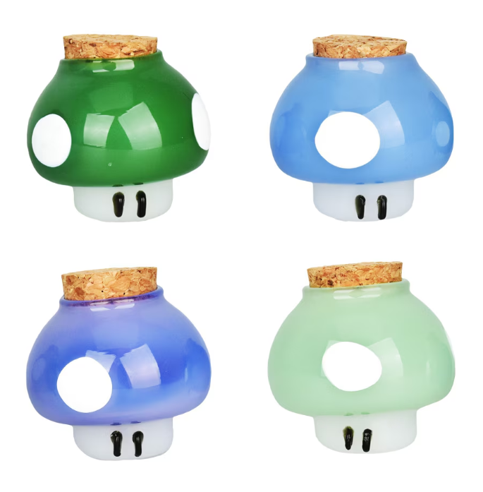 Shroom Character Glass Stash Jar | 2" | Colors Vary