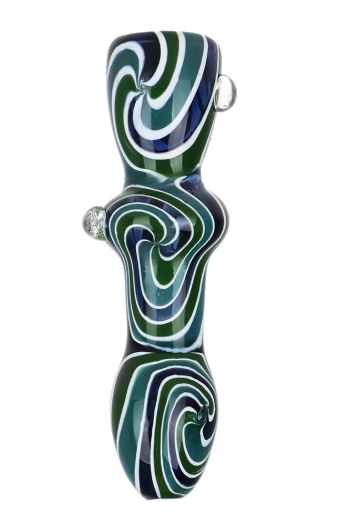 Hypnotist Triplets Wig Wag Swirls Glass Chillum 4"