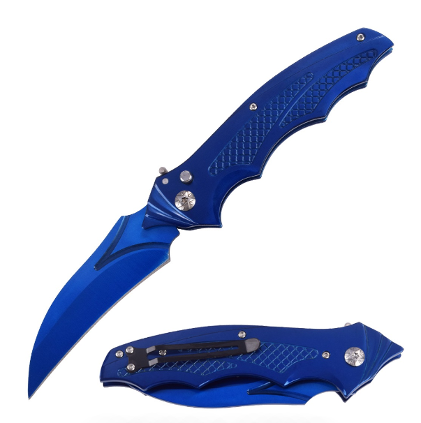 5.95" Closed Blue Automatic Switch Blade Bat Knife