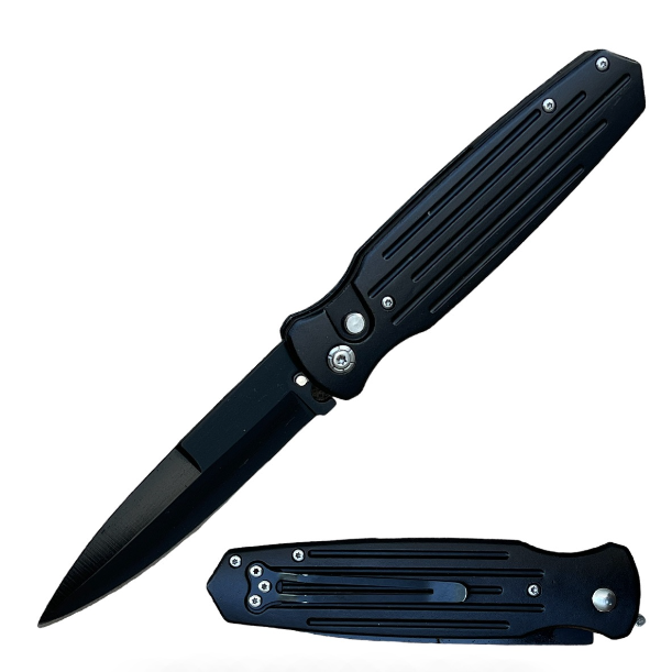 5" Closed Black Switchblade Automatic Knife with Safety
