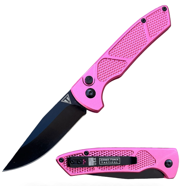Pink Ballistic Drop Point Blade SwitchBlade Automatic Pocket Knife