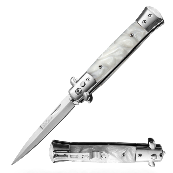 5" Closed Classic Stiletto Automatic SwitchBlade Knife - Mother Of Pearl