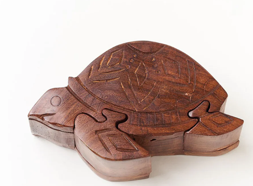 Sea Turtle Puzzle Box - Sustainably Sourced Hand Carved Wood
