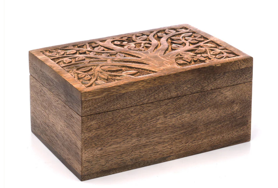 Aranyani Tree of Life Jewelry Box With Tray - Hand Carved Wood
