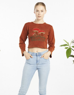 Cotton Mushroom Print Long Sleeve Top