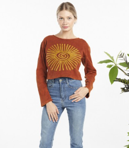 Cotton Tassle Sun Print Long Sleeve Top