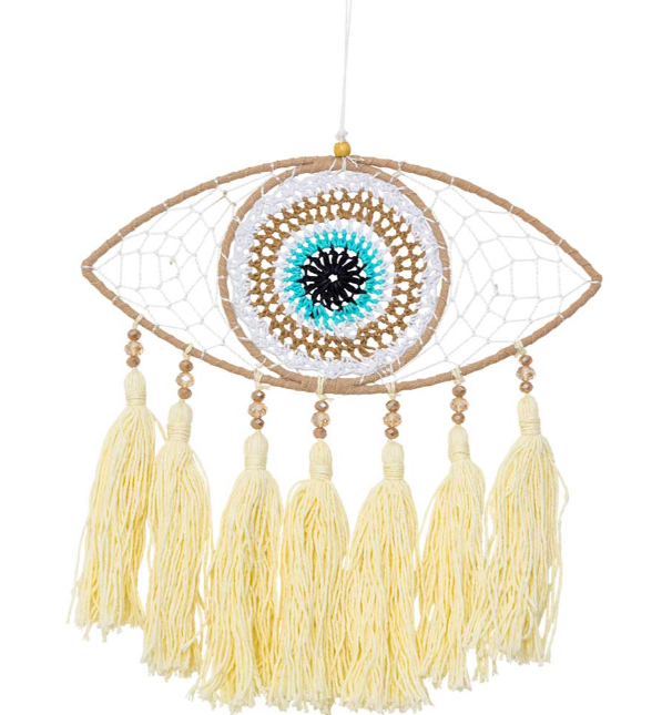 Dreamcatcher Boho Woven Evil Eye Natural w/ Tassels