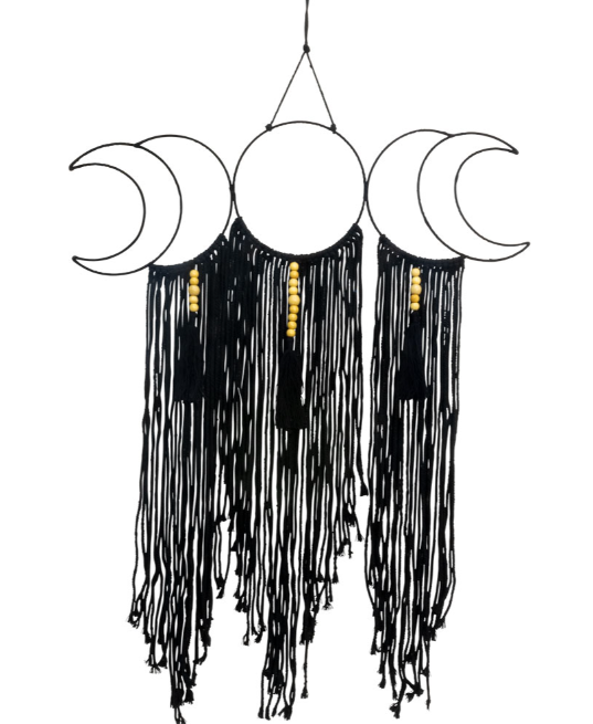 Metal Wall Hanging w/ Fringe - Moon Phases Black