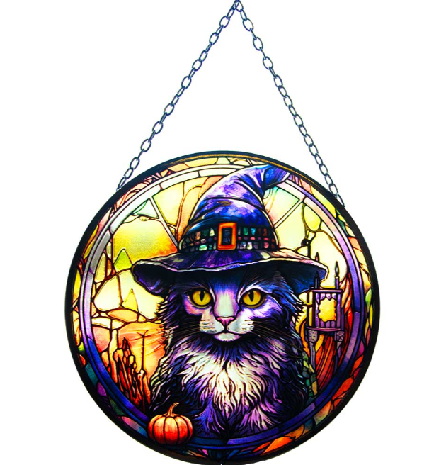 Glass Suncatcher 6in - Wizard Cat